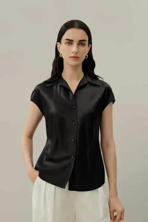 Chemise en Soie à Manches Courtes Coupe Biais de Luxe | Lavable en Machine