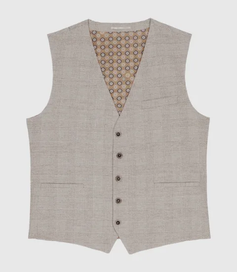 IZAC - Gilet de costume à carreaux effet Prince de Galles beige XSWING