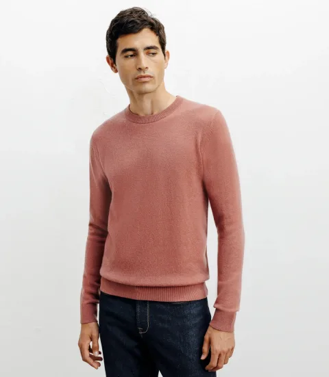 IZAC - Pull col rond 100% cachemire rose