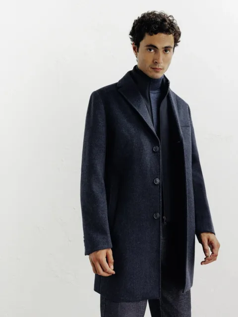 IZAC - Manteau ville à parmenture amovible bleu denim