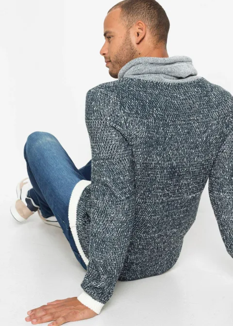 Pull à col châle et détails contrastants