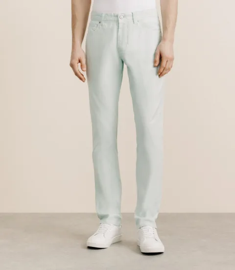 IZAC - Pantalon droit en lin et coton vert