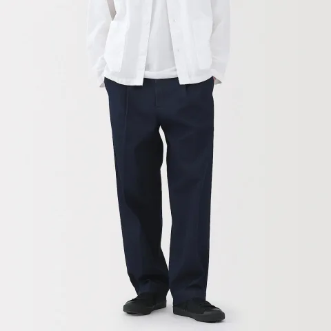 Pantalon Chino Indigo à pinces en coton stretch coupe wide homme