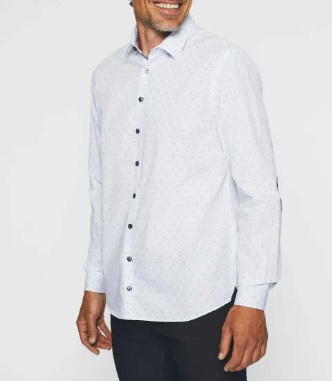 IZAC - Chemise casual imprimé blanc et marine JULES