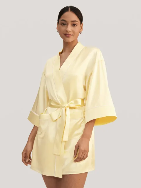LILYSILK Peignoir En Soie Femme Doré Peignoir Court Soie Golden Cocoon Naturellement Antibactérien L