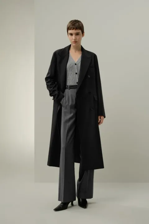 LILYSILK Manteau Long Drapé En Soie Et Laine Lavable En Machine Pour Un Entretien Facile Noir M