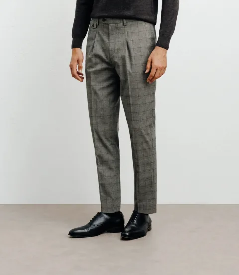 IZAC - Pantalon ville avec carreaux marron