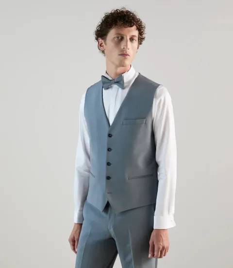 IZAC - Gilet ville en laine majoritaire bleu gris clair