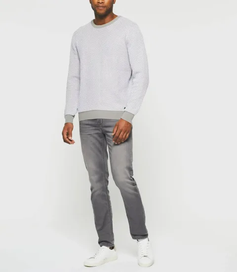 IZAC - Pull col rond taupe ''Damian''