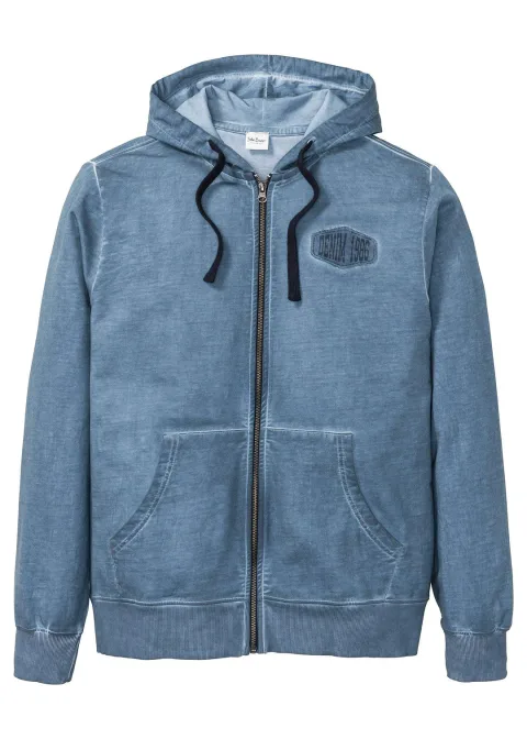Sweat zippé à capuche, aspect délavé