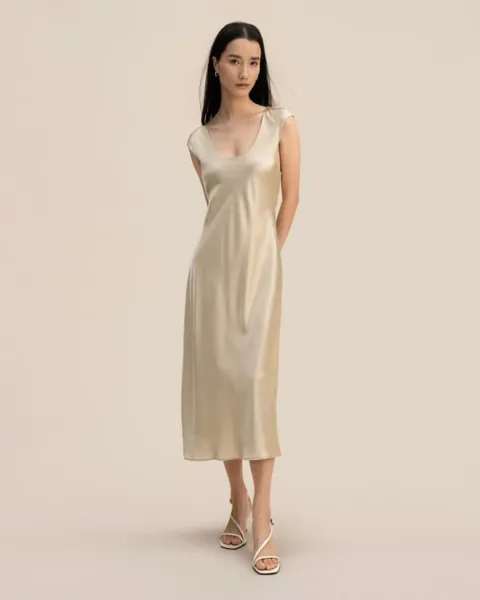LILYSILK Robe Min Abricot T40: Robe Soie Double Couche Élégante et Confortable
