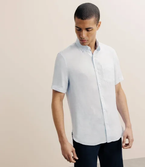 IZAC - Chemise manches courtes 100% lin ciel