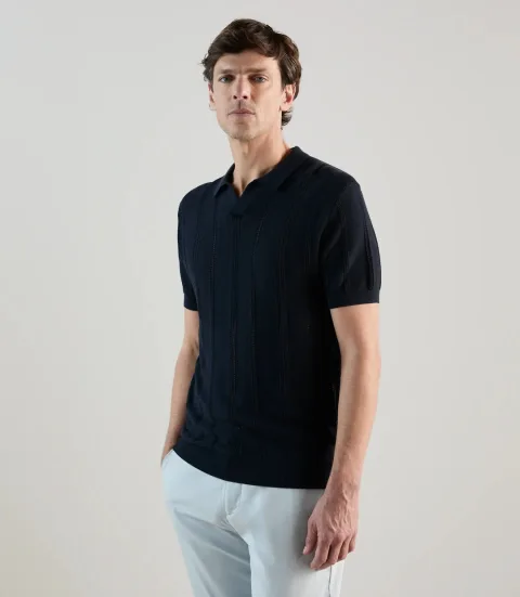 IZAC - Polo en maille semi-ajouré marine