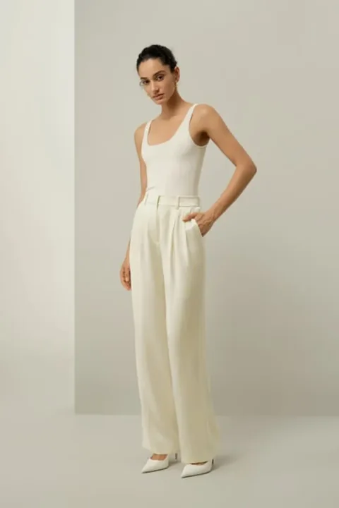 Pantalon Droit en Soie charmeuse Double-Face