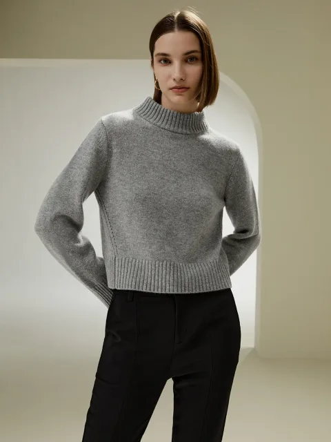 LILYSILK Pull Femme En Laine Gris Manches Larges, Poignets Côtelés Laine Et Cachemire Sans Produits Chimiques Nocifs S