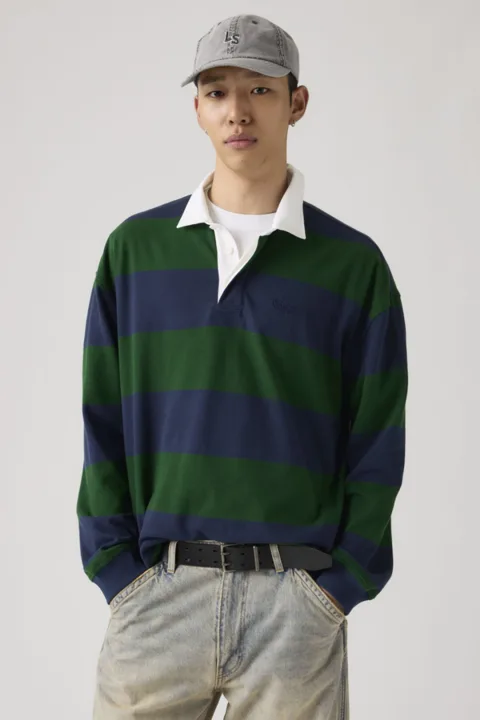 Levi's Polo De Rugby Boxy Hudson - Homme - Bleu / Ronan Stripe Navy Blazer - XL