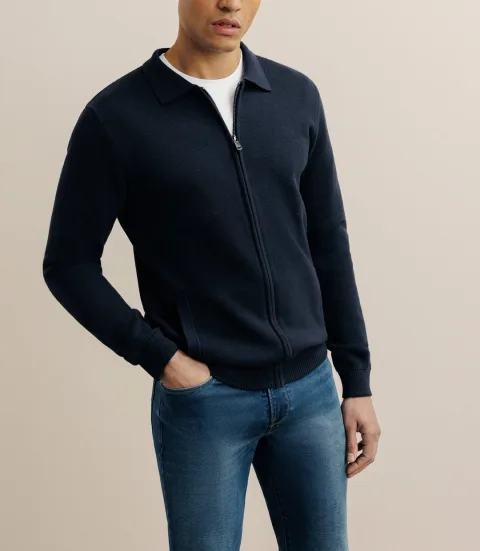 IZAC - Gilet zippé col chemise marine