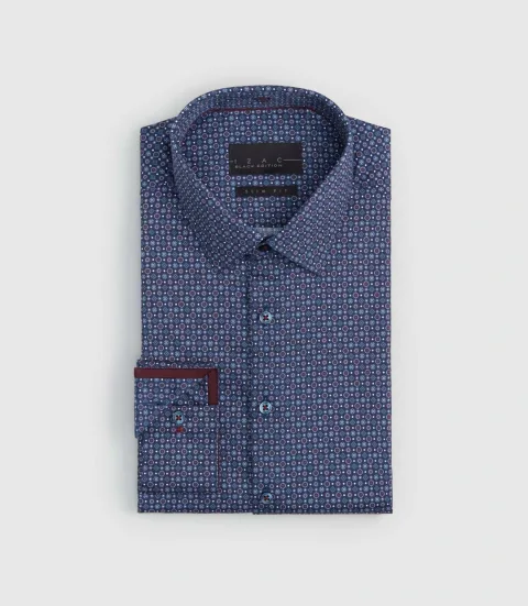 IZAC - Chemise slim imprimée micro motif bordeaux ''Sangria''
