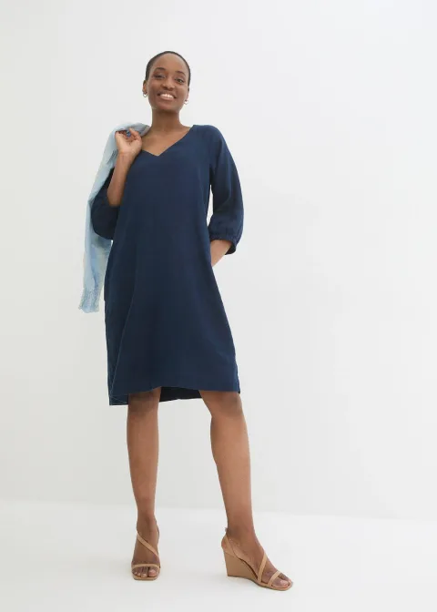 Robe 100 % lin, manches 3/4