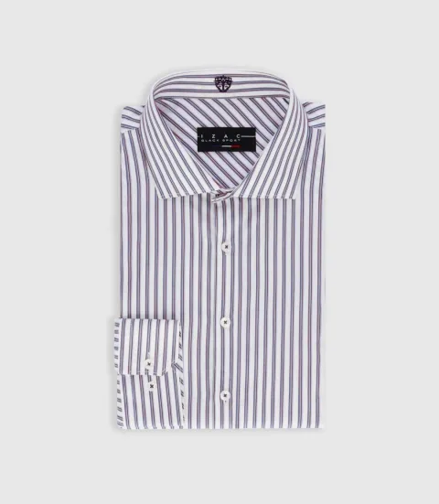 IZAC - Chemise tissée à rayures bordeaux PELOUSE