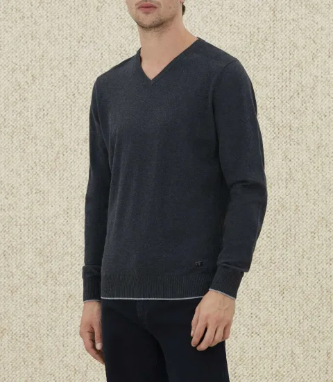 IZAC - Pull col V anthracite chiné  ''Lambert''