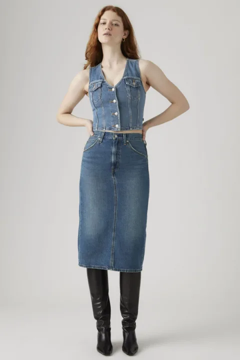 Levi's Jupe Fendue Taille Haute - Femme - Bleu / Riveting Clean Hem - 32