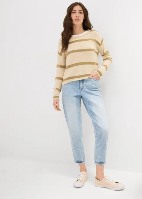 Jean mom taille haute, cropped, peu extensible