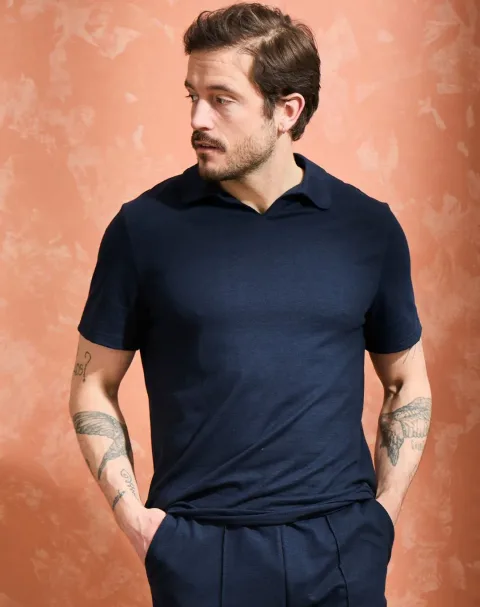 Polo lin/coton - Marine - Taille S - Lemahieu