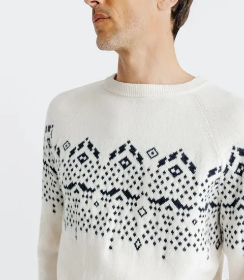 IZAC - Pull en jacquard col rond écru