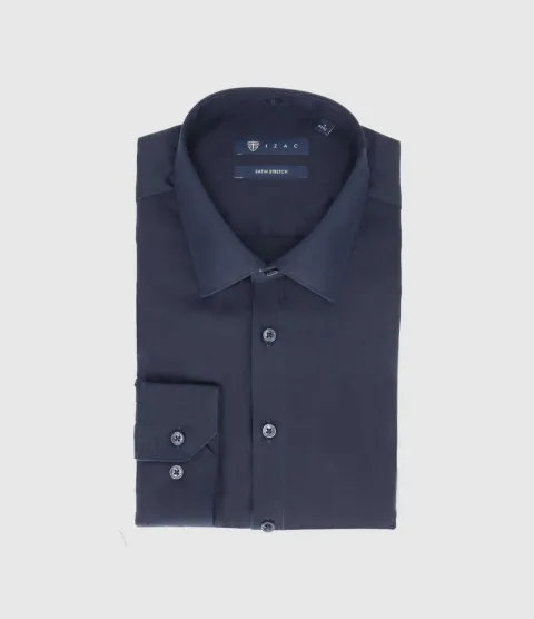IZAC - Chemise en satin stretch marine STRETCHBS