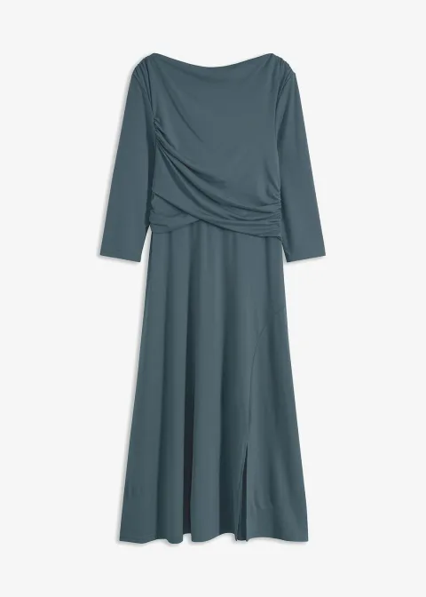 Robe midi drapée à manches 3/4