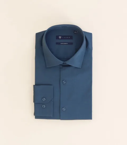 IZAC - Chemise ville en satin de coton bleu vert