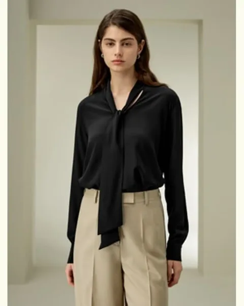 LILYSILK Chemisier Soie Femme Apparence Raffinée Et Professionnelle 100% Soie Coupe Régulière Facile À Assortir Noir S