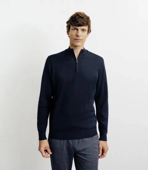 IZAC - Pull demi zippé mérinos marine