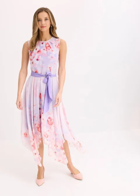 Robe en mousseline avec ceinture à nouer et jupe à pans