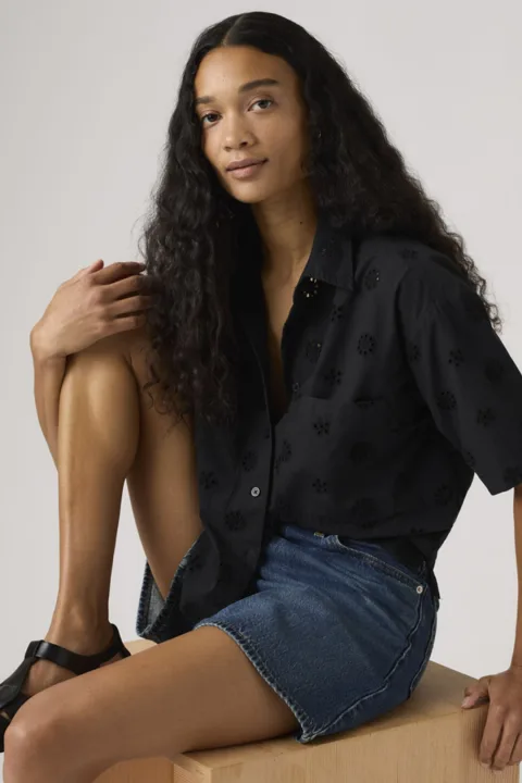 Levi's Chemise Manche Courte Crop Novelty Harlie - Femme - Noir / Anthracite Night - XS