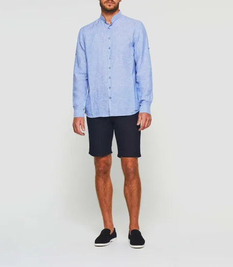 IZAC - Chemise en lin bleu indigo ''Kafleur''