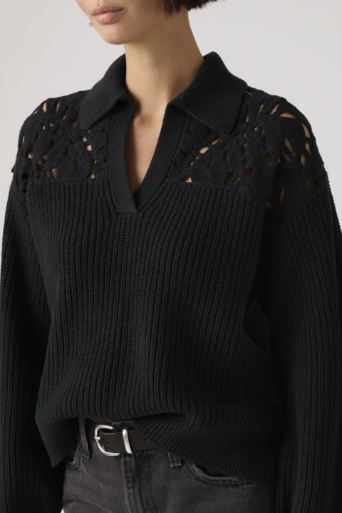 Levi's Pull Polo Maille Crochet Bianca - Femme - Noir / Anthracite Night - XS