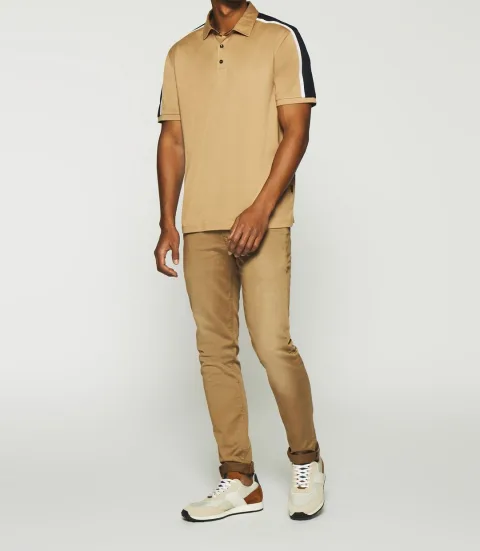 IZAC - Polo uni manches courtes camel et marine GABIN