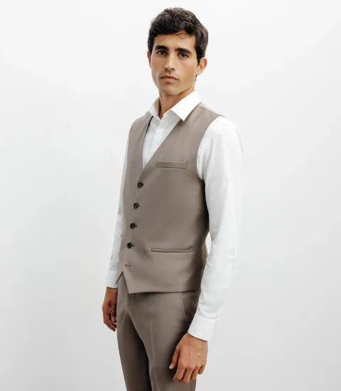 IZAC - Gilet ville avec laine majoritaire taupe