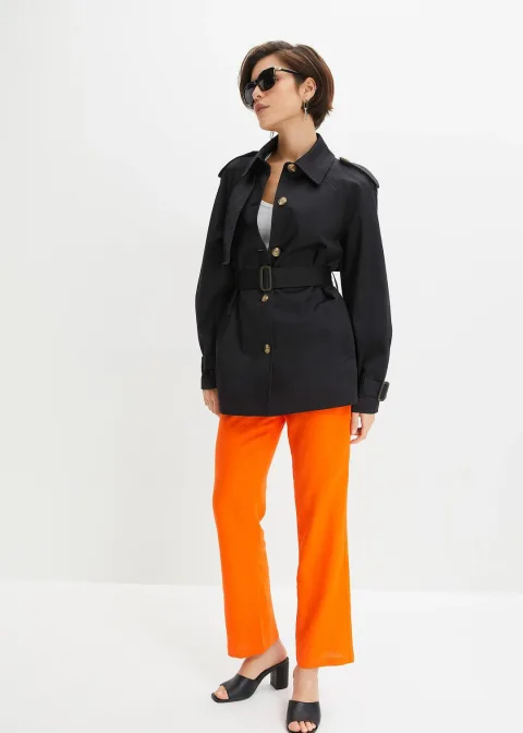 Pantalon taille haute en lin et viscose