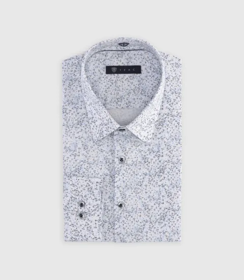 IZAC - Chemise slim à imprimé floral blanche et marine MANU