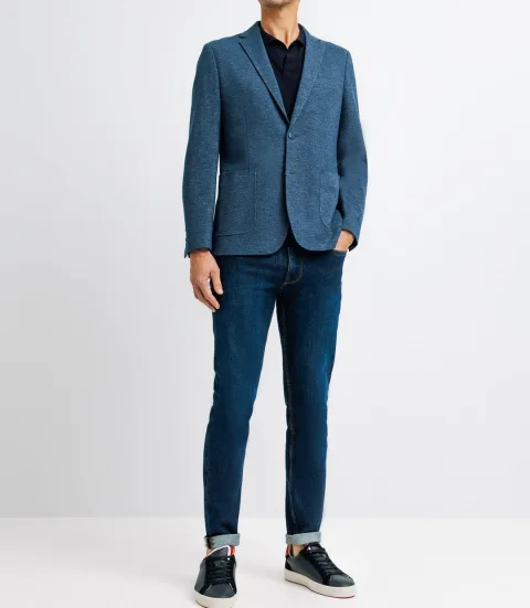 IZAC - Veste casual maille piquée bleu indigo