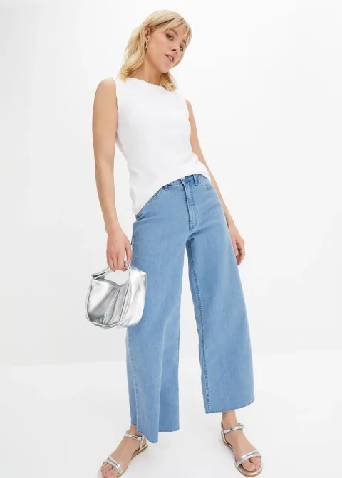 Jean large, taille haute, raccourci