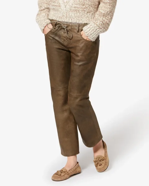 Pantalon Vanel En Cuir D'Agneau - Femme - Marron Vintage - Taille 40