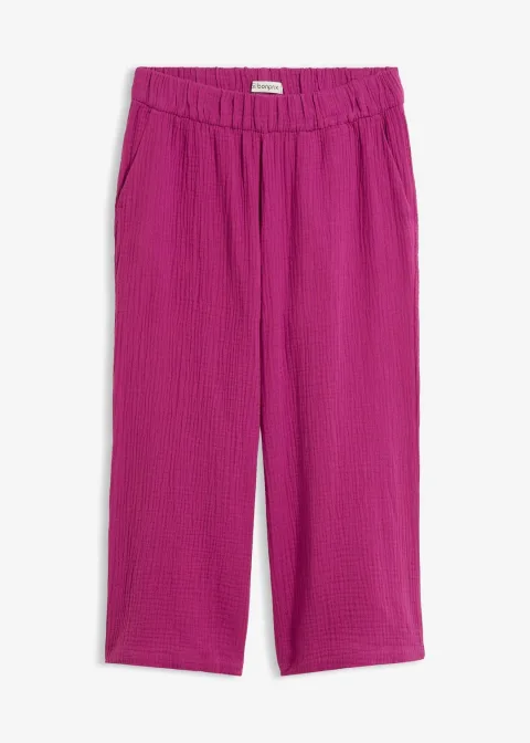 Pantalon large à pinces en gaze de coton