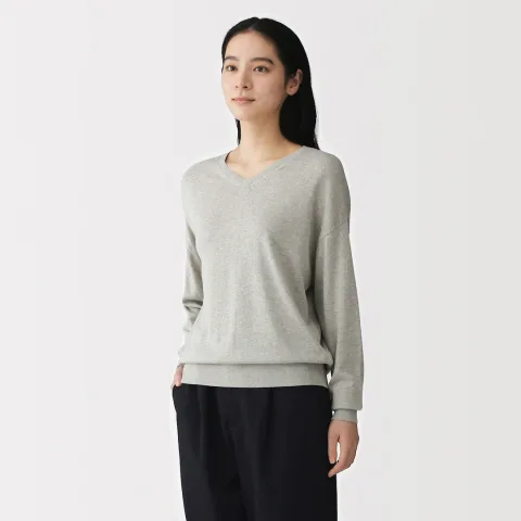 Pull à col en V en mélange de fibres de soja pour femme
