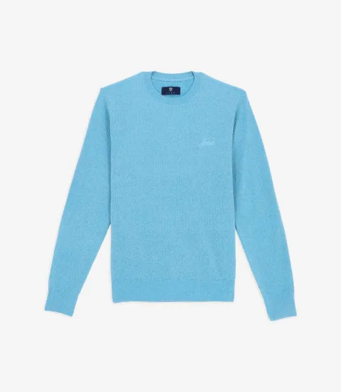 IZAC - Pull col rond maille chenille bleu ciel BONILLE