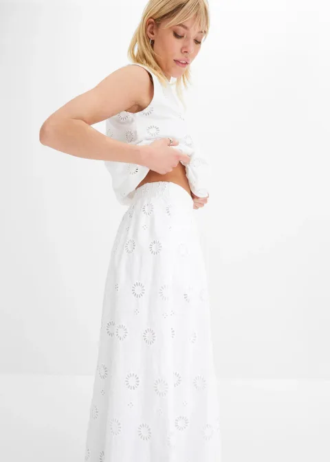 Jupe longue en coton avec broderie anglaise