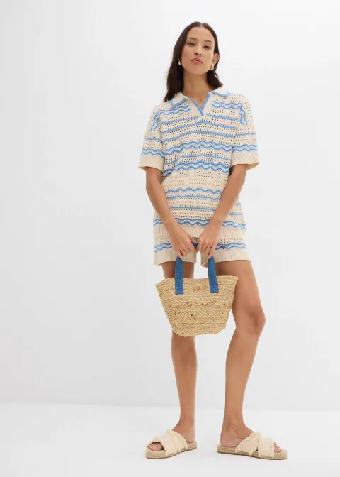 T-shirt oversize en maille aérienne coton et lin
